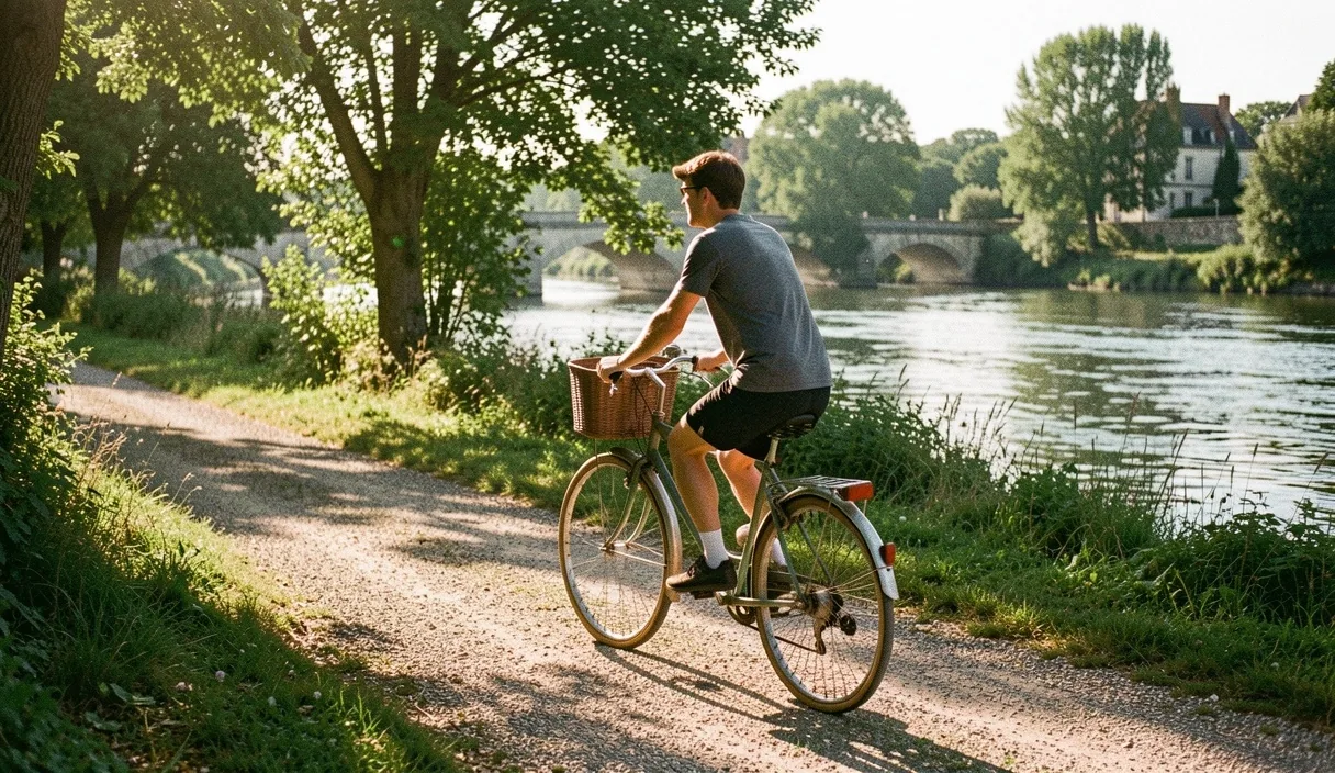 Cycliste sur les bords de l'Erdre à Nantes