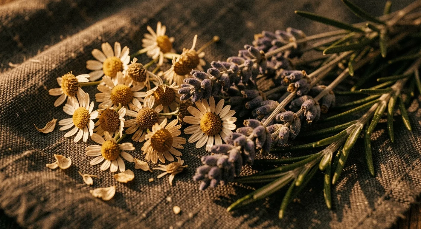 Herbes françaises séchées sur lin sombre