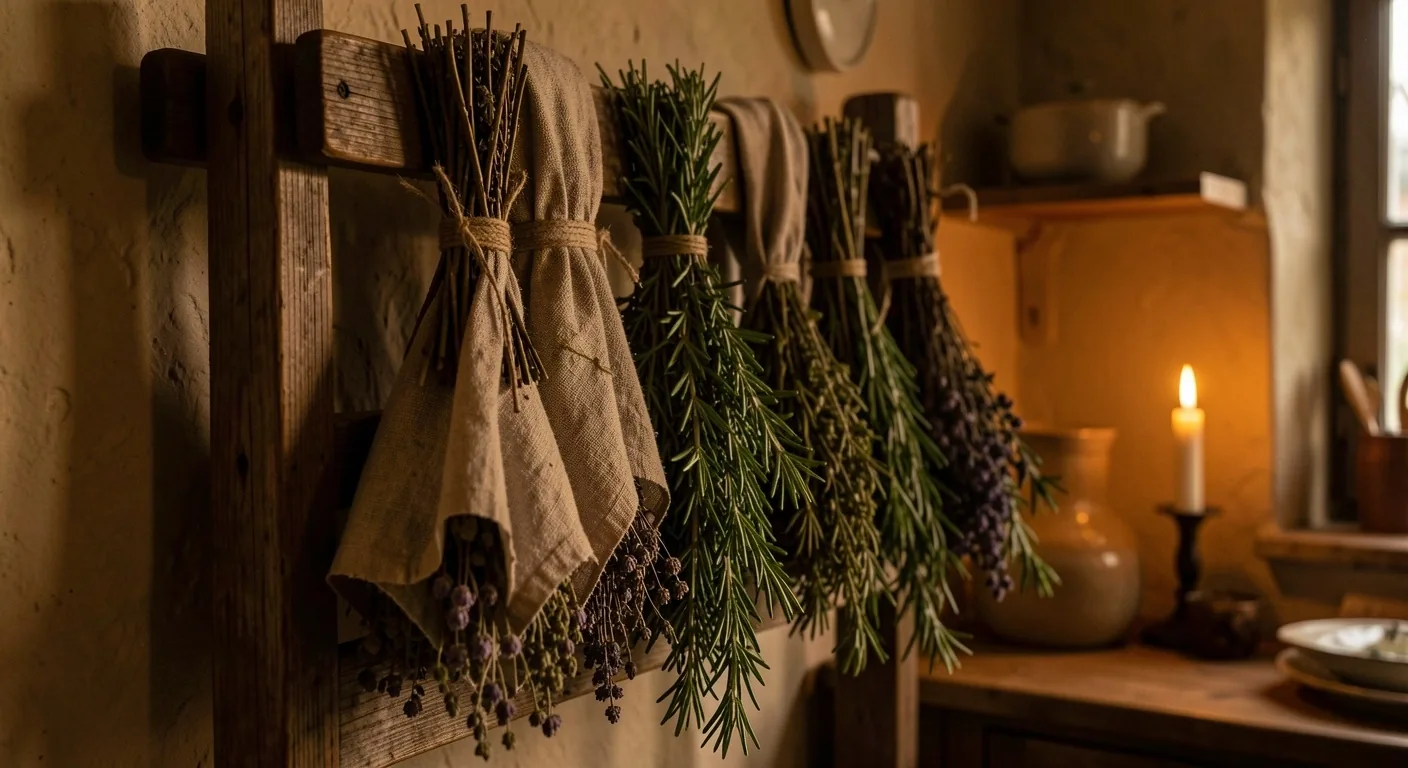 Herbes séchées dans une cuisine traditionnelle française